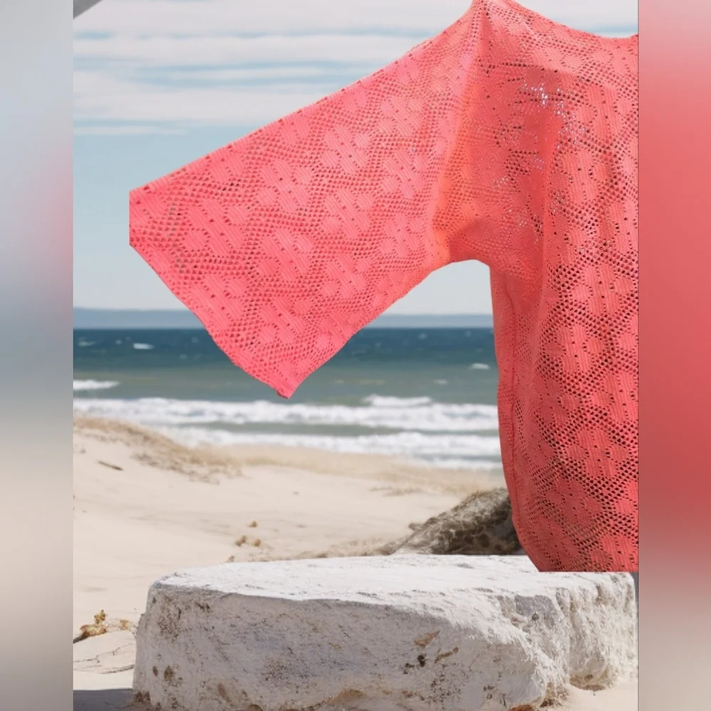 Coral Crochet Knit Tunic Top Size 1x - Picture 2 of 2